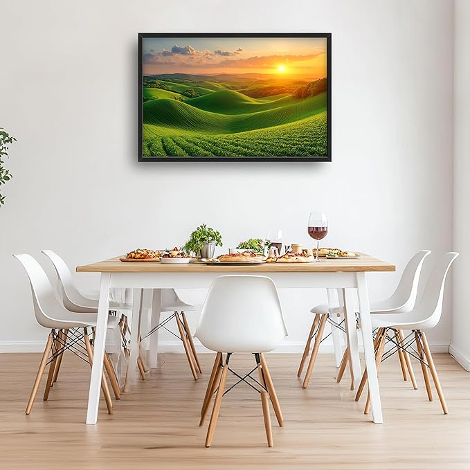 Framed Large Pictures Wall Art for Living Room, Sunset Nature Scenery Oversized Wall Decor Green Hills Landscape Canvas Print Painting Extra Large Framed Artwork for Bedroom Office 36"x24"