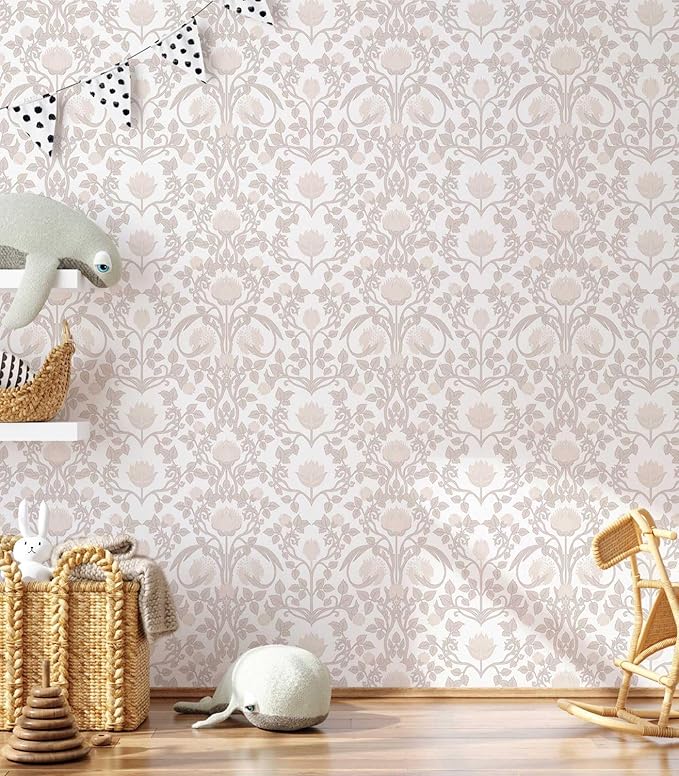 17.3" × 393.7" Pink Peel and Stick Wallpaper, Floral Wallpaper for Bedroom Bathroom Self Adhesive Removable