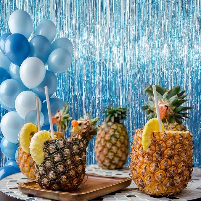 GOER 3.2 ft x 8.2 ft Metallic Tinsel Foil Fringe Curtains Party Photo Backdrop Party Streamers for Birthday,Graduation,New Year Eve Decorations Wedding Decor (Light Blue,1 Pack)