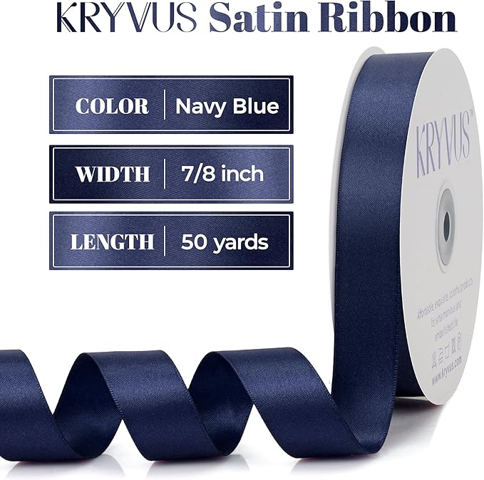 Navy Blue Satin Ribbon, Double Faced 7/8 Inch X 50 Yards, Premium Satin Ribbon for Gift Wrapping, Crafts, Hair Bow Making, Sewing, Flower Bouquet, Wedding Party Decor