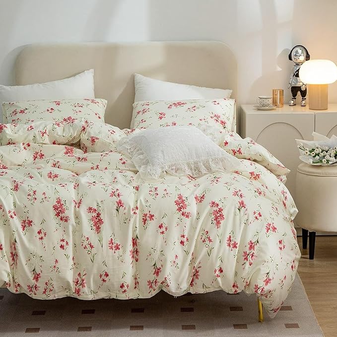 HighBuy Twin XL Comforter Set Pink Floral Boho Twin Extra Fit Comforter Set for College Boho Chic Flower Bedding Set All Season Farmhouse Lightweight Microfiber Comforters with 2 Pillowcases