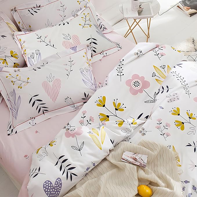 HighBuy Pink Floral Comforter Set Full Size Cottagecore Botanical Flower Comforters Boho Bedding Set 3 Pieces with 2 Pillowcases,Kids Girls Comforter Set for Full Bed All Season,Ultra Soft