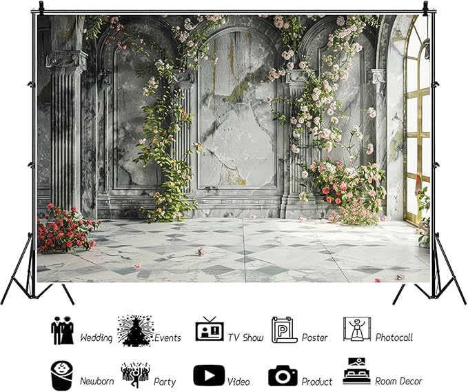 Baocicco 10x8ft Place Flower Wall Photography Background Victoria Arch European Castle Wall Pink Red Rose Backdrop for Women Girls Themed Party Decorations Wedding Baby Shower Cake Table Photoshoot