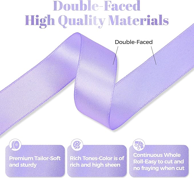 Lilac Satin Ribbon, Double Faced 7/8 Inch X 25 Yards Lilac Ribbon, Premium Satin Ribbon for Gift Wrapping, Crafts, Hair Bow Making, Sewing, Flower Bouquet, Wedding Party Decor