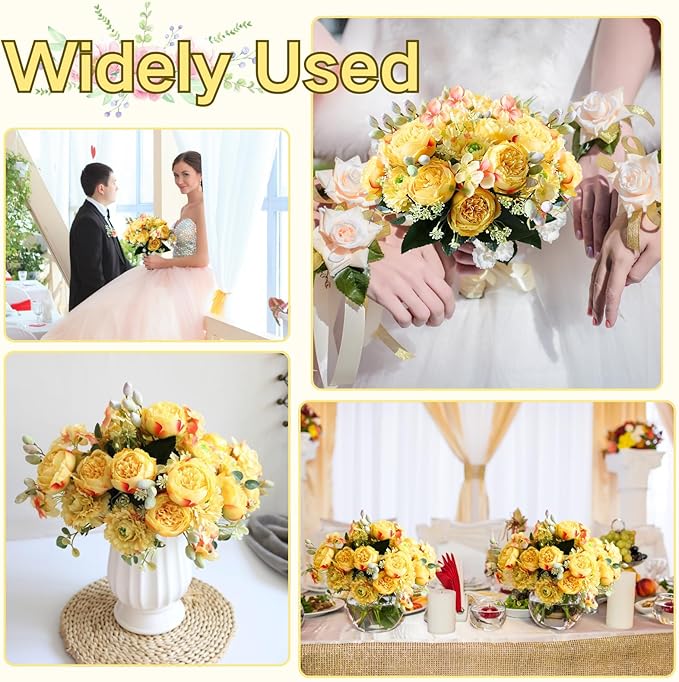 ASTRYAS 8Pcs Yellow Peonies Artificial Flowers, Fake Silk Peony Faux Peonies Flowers for Decoration Florals Arrangements Centerpiece Table Wedding Party Home Decor(8,Yellow)