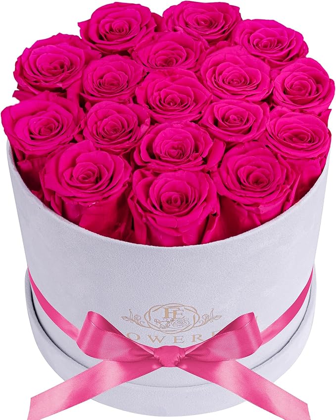 17 Flowers in a Luxury Suede Box, Birthday Gifts for Women, Preserved Flowers, Mothers Day Roses Gift for Mom, Hot Pink