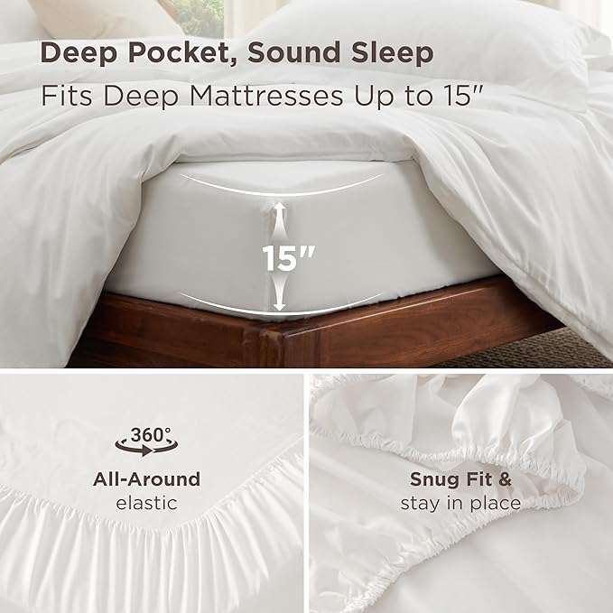 Bedsure Duvet Cover with Fitted Sheet King - Warm Deep Pocket, Hotel Luxury Soft Double Brushed Bedding Set with Zipper Closure, 1 Duvet Cover, 1 Fitted Sheet, 2 Pillow Shams, NO Comforter, White