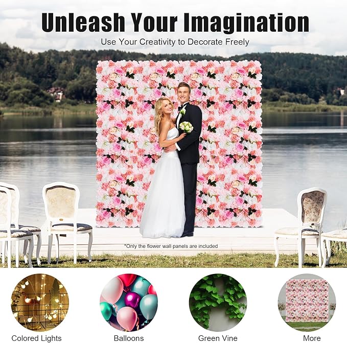 12 Pcs White Flower Wall Flowers Backdrop Artificial Flower for Backdrop Flowers Decoration 3D Floral Panels for Wall Decor Home Party Wedding Room Decoration (60x40cm/White+ Pink+Green)