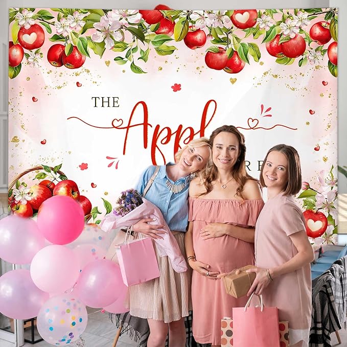 MEHOFOND Fall Apple Baby Shower Photography Backdrop - Apple of Our Eye - Baby Shower Decorations - Autumn Floral Princess - 7x5ft