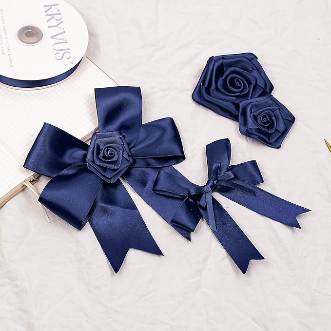 Navy Blue Satin Ribbon, Double Faced 1-1/2 Inch X 50 Yards Navy Blue Ribbon, Premium Satin Ribbon for Gift Wrapping, Crafts, Hair Bow Making, Sewing, Flower Bouquet, Wedding Party Decor