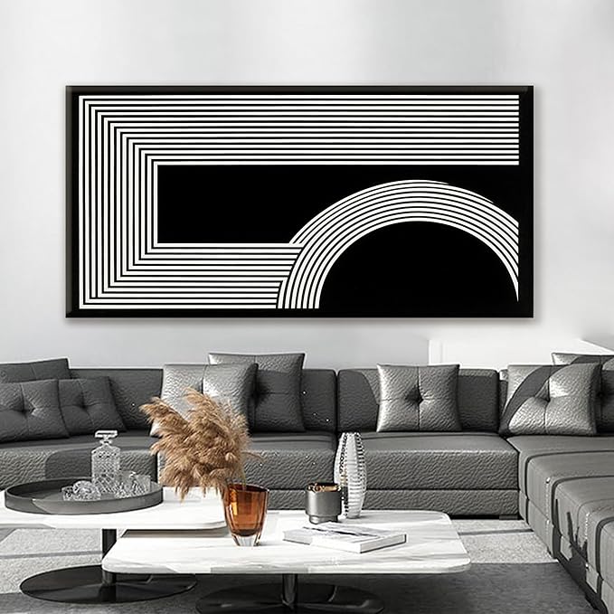 TAIJXAGSG Large Abstract Wall Art Black And White Wall Art Geometric Line Print Painting Artwork Canvas Art Wall Decor Simple Picture Artwork For Living Room Bedroom Office Home Decor 29"X 58"