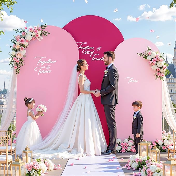 Gradient Pink Arch Backdrop Cover 7.2FT 6.6FT 6FT Arch Covers Stretchy Backdrop Set of 3, Party Arch Cover Spandex Fitted Fabric Hot Pink Wedding Arch Covers for Baby Shower Birthday Party Decoration