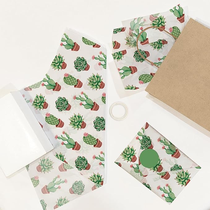 Succulent Printed Tissue Paper for Gift Bags or Boxes and Wrapping - Bulk Cactus Decorative Art Tissue Paper for Packaging and Gifting | 24 Sheets 20" x 30"
