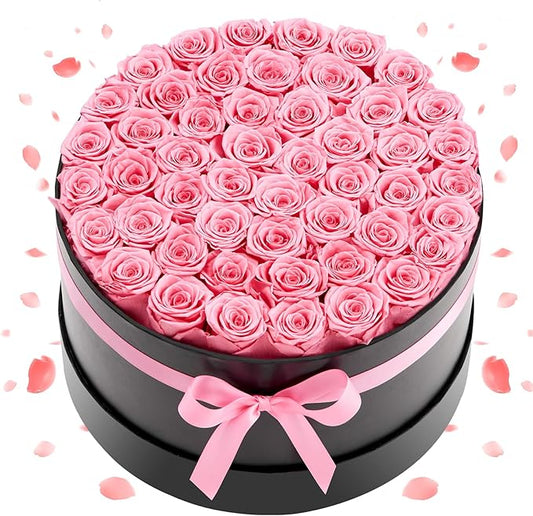 VEVOR Forever Flowers, 50 Preserved Roses in a Box, Eternal Flowers Immortal Bouquet Birthday Present for Delivery Prime Women Her Wife Mothers, Anniversary, Valentine's Day,Christmas, Sweet Pink