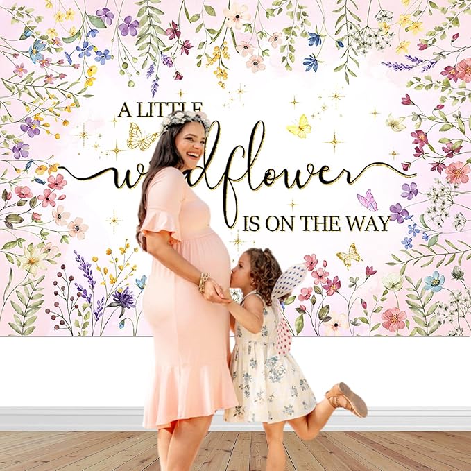 Mocsicka Wildflower Baby Shower Backdrop A Little Wildflower is On The Way Girl Baby Shower Decorations She is a Wildflower Photoshoot Background Banner (7x5ft)