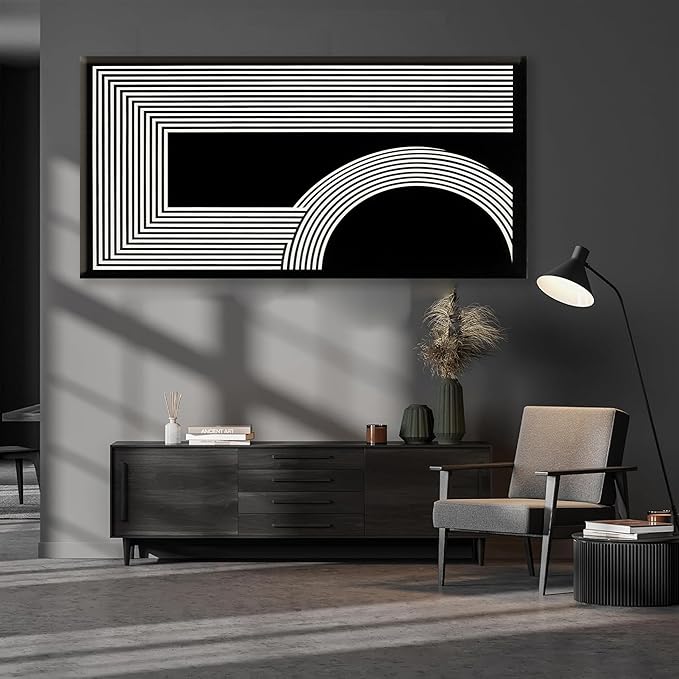 TAIJXAGSG Large Abstract Wall Art Black And White Wall Art Geometric Line Print Painting Artwork Canvas Art Wall Decor Simple Picture Artwork For Living Room Bedroom Office Home Decor 29"X 58"