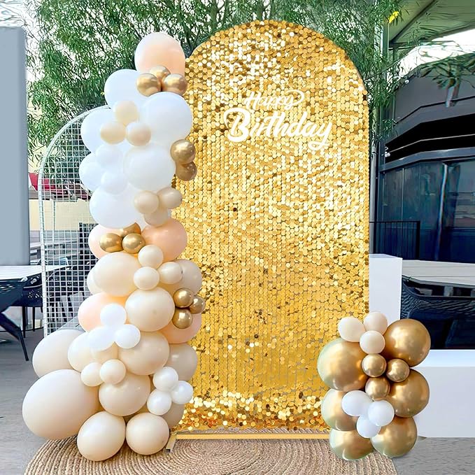 Gold Sequin Arch Backdrop Cover: Big Payette Sequin Arch Cover 6FT Sparkly Backdrop Covers for Party Wedding Banquet