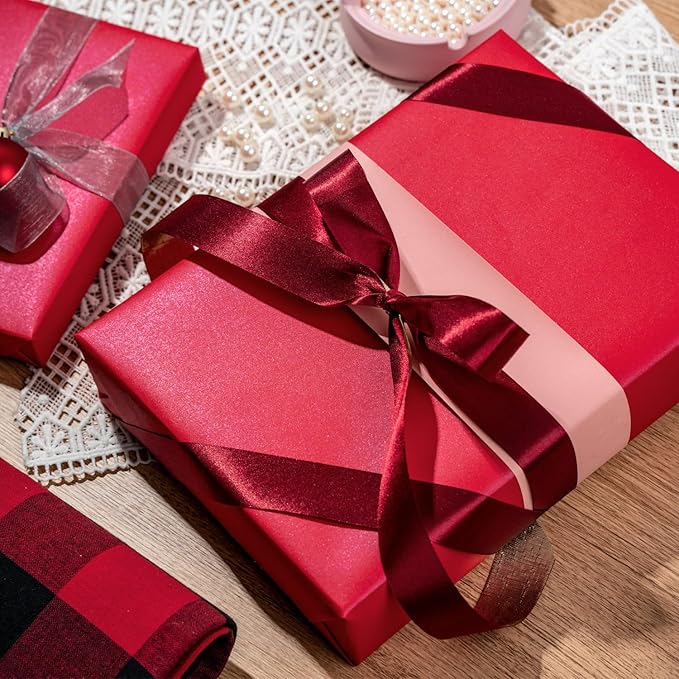RUSPEPA Red Matte Wrapping Paper - Solid Color Pearly - lustre Paper Perfect for Wedding, Birthday, Christmas, Baby Shower -17 Inches X 32.8 Feet
