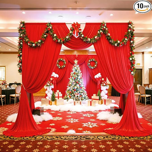 PartyVillage 50ft×15ft ChrismasRed Backdrop Curtain for Wedding Parties, 10 Panels Wrinkle Free 15 FT Long Polyester Photo Backdrop Drapes Back Drop Cloth for Birthday Photography Background