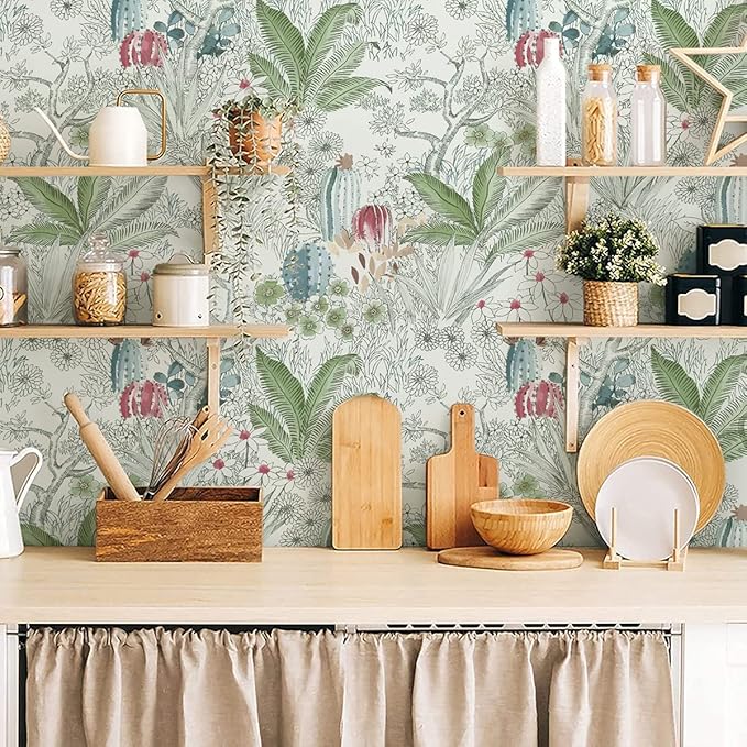 Erfoni Floral Peel and Stick Wallpaper - 17.7" x 118.1" Vintage Flower Wallpaper with Leaf Pattern - Self-Adhesive, Removable Vinyl for Bathroom Cabinets