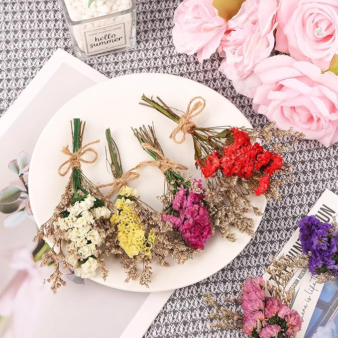 10 Pack Forget Me Not Dried Flowers Bouquets Natural Dry Flower with Stem Mini Dried Embossing Flower Dry Floral Arrangement for Vase, Crafts, Table Centerpieces, DIY, Photo Prop, Wedding, Home Decor