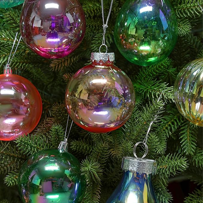 60MM Iridescent Plastic Ball - 6PCS Xmas Ornament Balls Set, Plastic Iridescent Decorative Hanging Ornaments for Xmas Tree Wedding Valentine's Day Party Decorations(White)