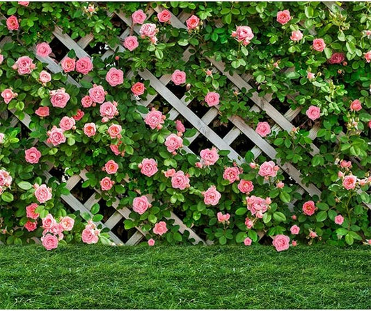 12x10ft Pink Rose Wall Background Flowers Green Leaf Photography Backdrop Girls Princess Birthday Baby Shower Wedding Cake Table Decoration Banner