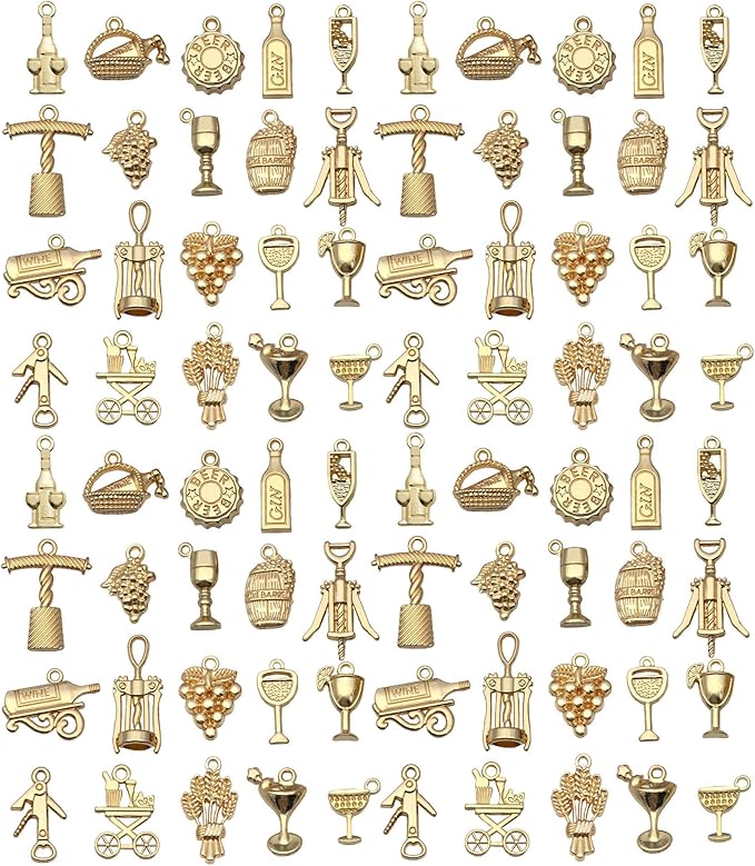 WOCRAFT 60pcs KC Gold Wine Charms Bracelet Charms for Jewelry Making Sets DIY Necklace Bracelet Keychain Crafting Charms Kit Craft Supplies (SN872)