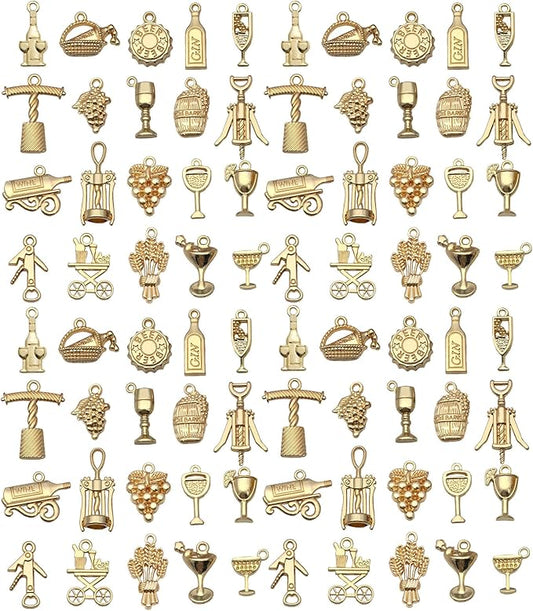 WOCRAFT 60pcs KC Gold Wine Charms Bracelet Charms for Jewelry Making Sets DIY Necklace Bracelet Keychain Crafting Charms Kit Craft Supplies (SN872)