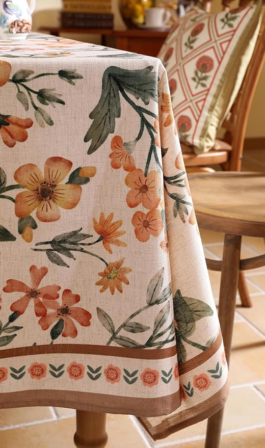 Designer Vintage Linen Long Rectangle Tablecloth,William Morris Block Print Soft and Durable Table Cloth,Decor Table Cover for Kitchen,Dining,Thanksgiving,Christmas,63"*102"-Athea
