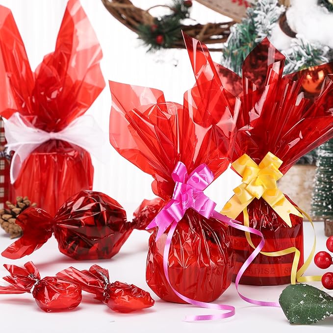 woric Cellophane Wrap 120’ Ft X 17 ”In Red Cellophane Wrap Roll Gift Basket Wrapping Paper for Flower Floral Basket Thanksgiving Christmas Candy Treats Birthday Gifts DIY Crafts