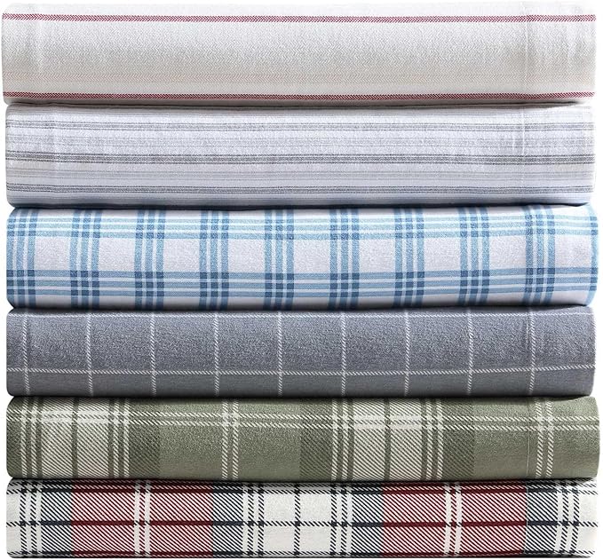 Eddie Bauer - Full Bed Sheets, Cotton Flannel Bedding Set with Matching Pillowcases, Brushed for Extra Softness, Deep Pocket, Oeko-Tex Certified (Heartland Plaid Red)