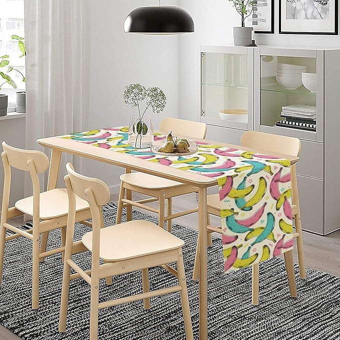 Banana Fruit Table Runner, Kitchen Dining Table Decor, Watercolor Tropical Fruit Palm Leaves Table Runners for Indoor Outdoor Home Farmhouse Holiday Wedding Birthday Party Decoration, 13 x70 in