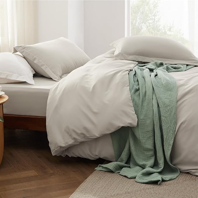 Bedsure Duvet Cover Full Size with Fitted Sheet - 4 Pieces Prewashed Cotton-Like Extra Soft Bedding Set, Includes 1 Duvet Cover 80x90 Inches with Zipper Closure, 2 Pillow Shams, 1 Fitted Sheet, Linen
