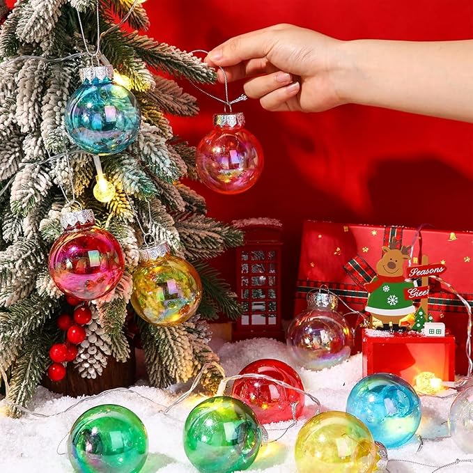 60MM Iridescent Plastic Ball - 6PCS Xmas Ornament Balls Set, Plastic Iridescent Decorative Hanging Ornaments for Xmas Tree Wedding Valentine's Day Party Decorations(White)
