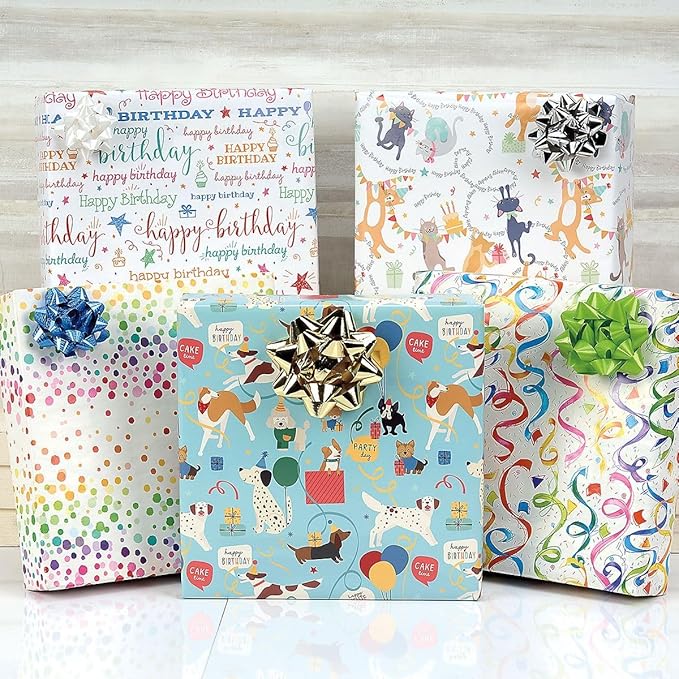 Current Happy Birthday Script Jumbo Rolled Gift Wrap - Premium Semi-Gloss 23-Inch x 32-Foot Wrapping Paper Roll, 61 Square Feet Total