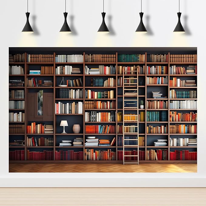Bookshelf Photography Background School Library Bookcase Backdrop Conference Online Office Backgrounds Webcam Zoom Meeting Decor Backdrops Portrait Photo Video Studio Office Decor 9x6ft