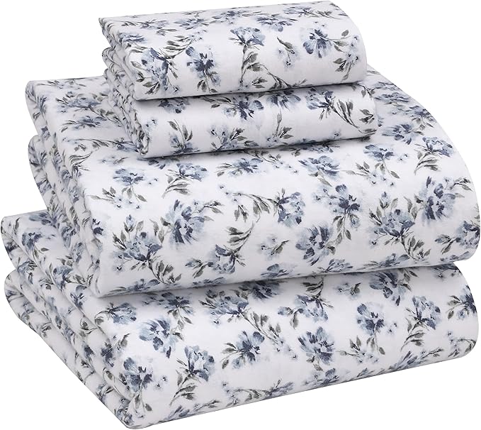 RUVANTI Flannel Sheets King Size - 100% Cotton Brushed King Size Sheets Set - Deep Pockets 16 Inches Bed Sheets - All Seasons Breathable & Extra Soft - Warm & Cozy, 4 Piece, Perri Me