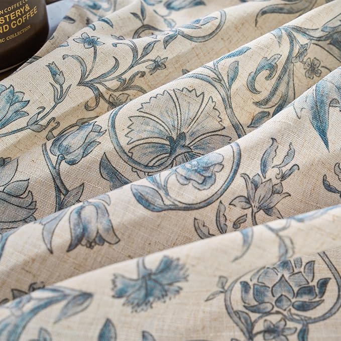 jinchan Linen Floral Curtains for Living Room with Printed Flower 84 Inches Long Light Filtering Farmhouse Window Treatment Vintage Drapes Back Tab Rod Pocket 2 Panels Blue on Beige