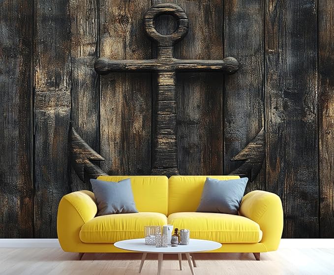 Nautical Anchor Wall Mural, Coastal Style Anchor 3D Wall Murals, Ocean Nautical Wallpaper Mural, for Living Room Bedroom Large Wallpaper Indoor Decor 169.3" W x118.2 H