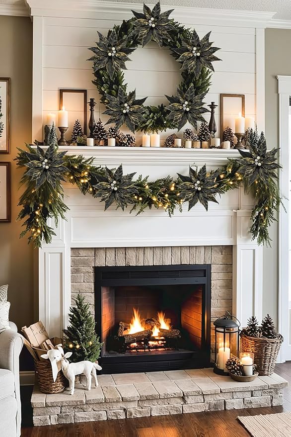 DILATATA 3 Pcs Artificial Christmas Flowers 13 Inch Glitter Poinsettia Picks Christmas Tree Ornaments Topper Decorations Black Poinsettias Flowers for Xmas New Year Wreath Garland Wedding Home Decor