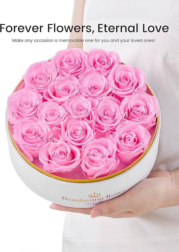 Preserved Roses Forever Flowers Real Roses in a Box Mother's Day Birthday Flowers for Her Mom Women Wife Valentine's Day, 16 Light Pink Roses