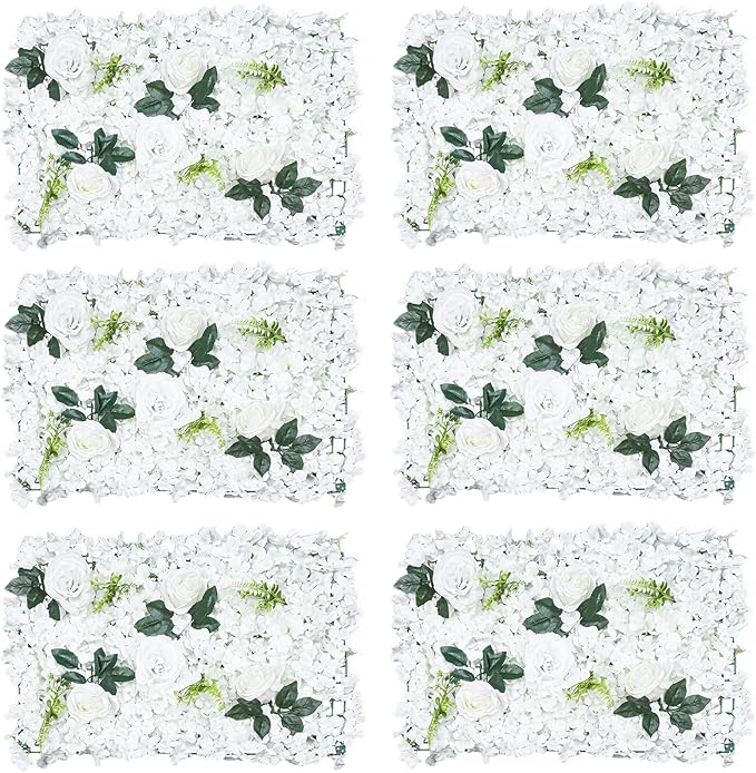 15.74"x 23.62" Artificial Flower Wall Panels,Flower Wall Mat Silk Flower Panels for Outdoor Garden Backyard Fence Fence Privacy Screen and Indoor Wall Decor (6Pcs White)