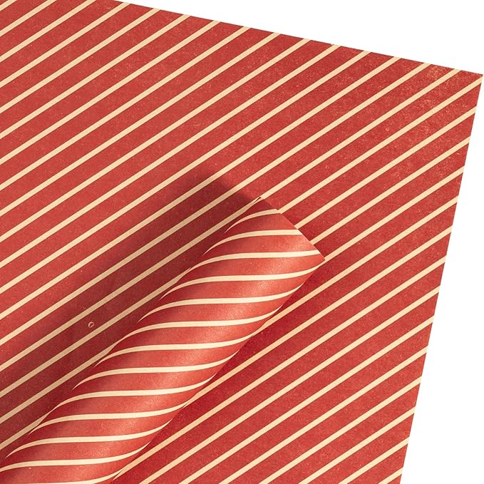 LeZakaa 20 Sheets Kraft Stripe Flower Wrapping Paper, Red Diagonal Stripes Floral Bouquet Paper for Christmas, Valentines, Mothers Day, Party, Birthday, Wedding, Baby Shower
