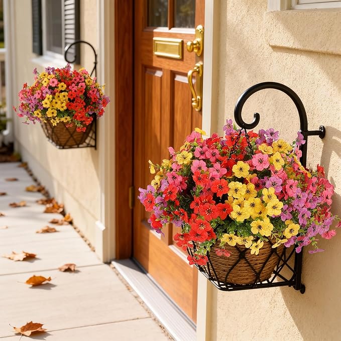 Artificial Flowers for Outdoor,12 Bundles Silk Fake Flowers,UV Resistant Realistic Plastic Faux Plants,No Fade Colorful Daisy for Porch,Patio,Garden,Window Box (4 Multicolor)