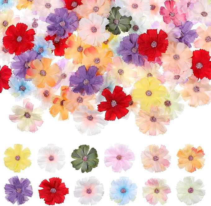 120 Pieces Small Flowers for Crafts Small Silk Faux Flower Fabric Flowers for Decorations Floral Arrangement Decor Daisy Roses Craft Supplies for DIY Wreath Wedding Party Baby Shower Decor