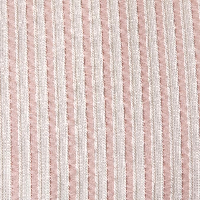 Striped Duvet Cover Set Queen Pink Washed Microfiber Jacquard 3 Pieces Bedding Set, White Pink Vertical Ticking Stripes Pattern Comforter Cover with Zipper Closure Breathable Durable Soft Comfy