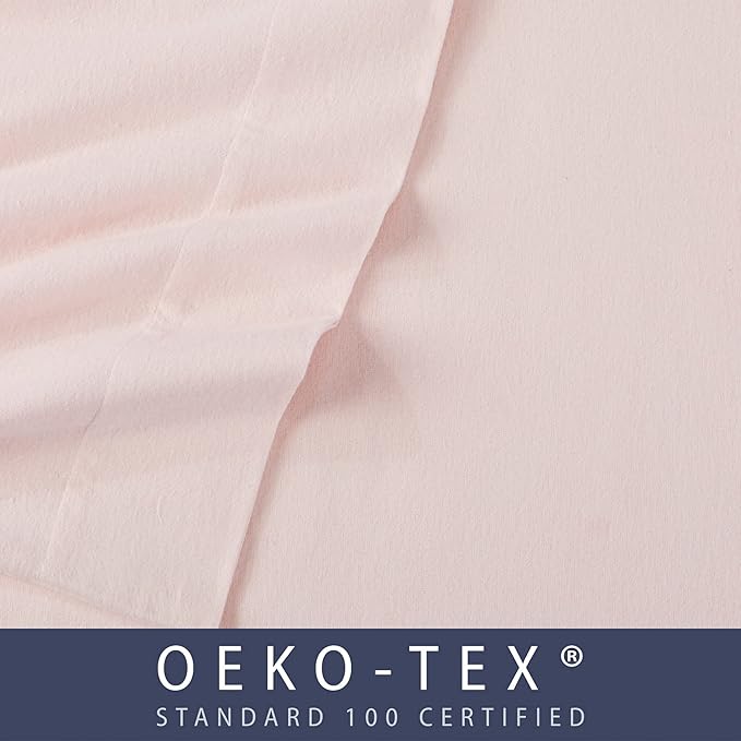 Market & Place 100% Turkish Cotton Flannel Sheet Set | 4 Piece Deep Pocket Solid Cozy Winter Bed Sheets | Double Brushed for Extra Softness & Comfort | Chalet Collection (Queen, Blush Pink)