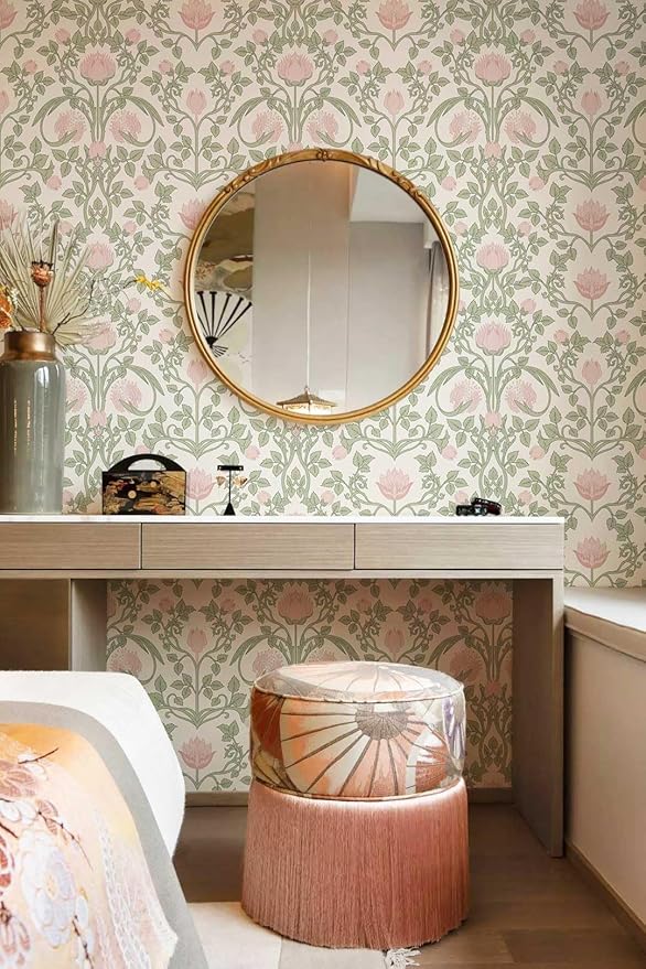 Floral Wallpaper Peel and Stick 236.2" × 17.3", Pink Contact Paper Self Adhesive Wallpaper for Bedroom Shelf Drawer Liner