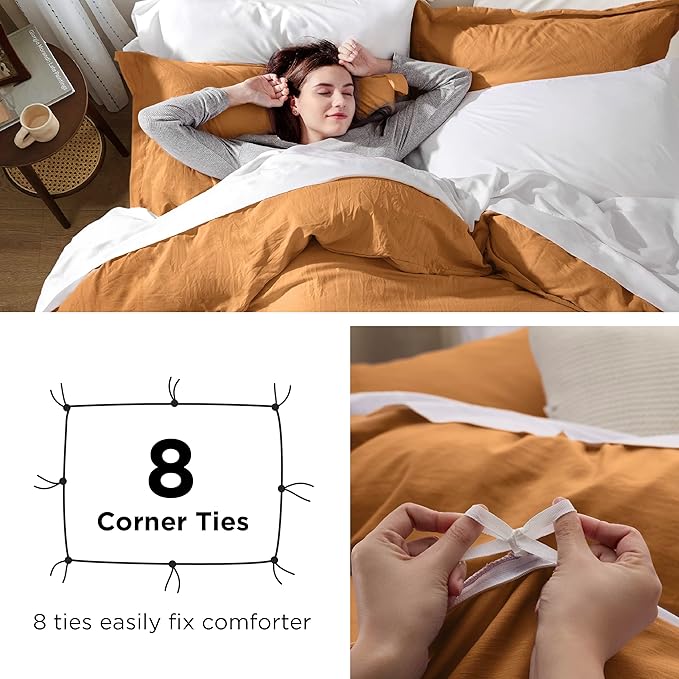 Bedsure Honey Ginger Duvet Cover King Size - 3 Pieces Prewashed Cotton-Like Extra Soft Bedding Set, Includes 1 Duvet Cover 104x90 Inches with Zipper Closure & 2 Pillow Shams, Comforter Not Included